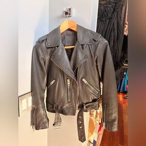 All Saints Charcoal Leather Biker Jacket